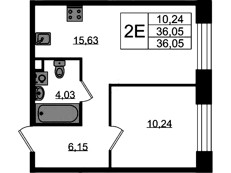 1-комнатная квартира 36.05 м², 2/5 эт., ЖК «Plus Пулковский»